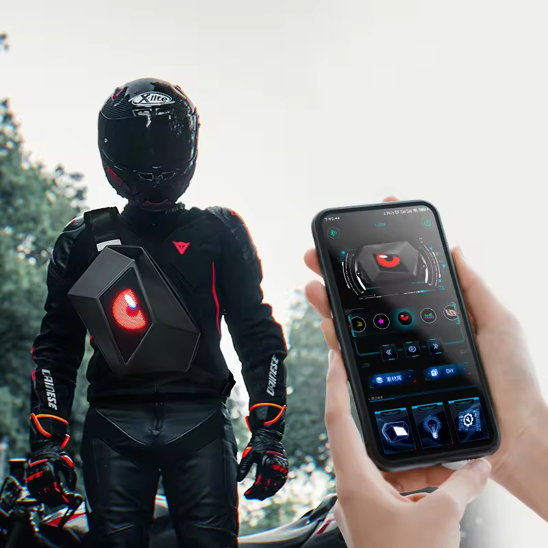 Unisex Devil's Eye's ABS LED Layar Tas Bahu Motor Motor Riding Backpack USB Akses Smart App Control Ritscycle